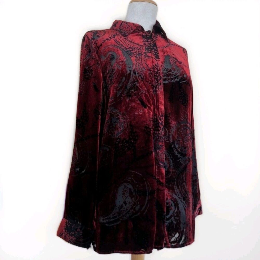Vintage Laura Ashley Oxblood Red Burnout Velvet Blouse Top Silk Grunge Goth 1X